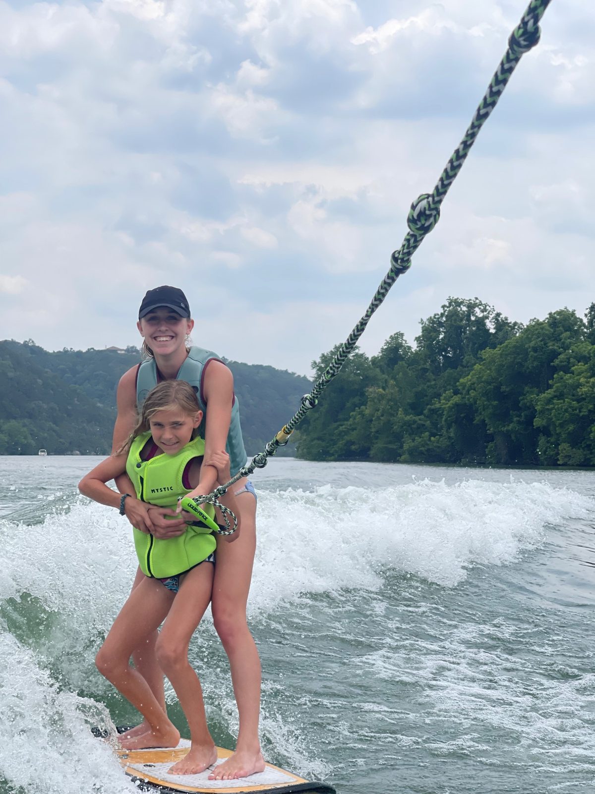 Kids wakesurfing summer camp on Lake Austin, Austin TX